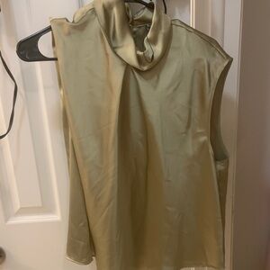 Zara Satin Olive Green Sleeveless Blouse